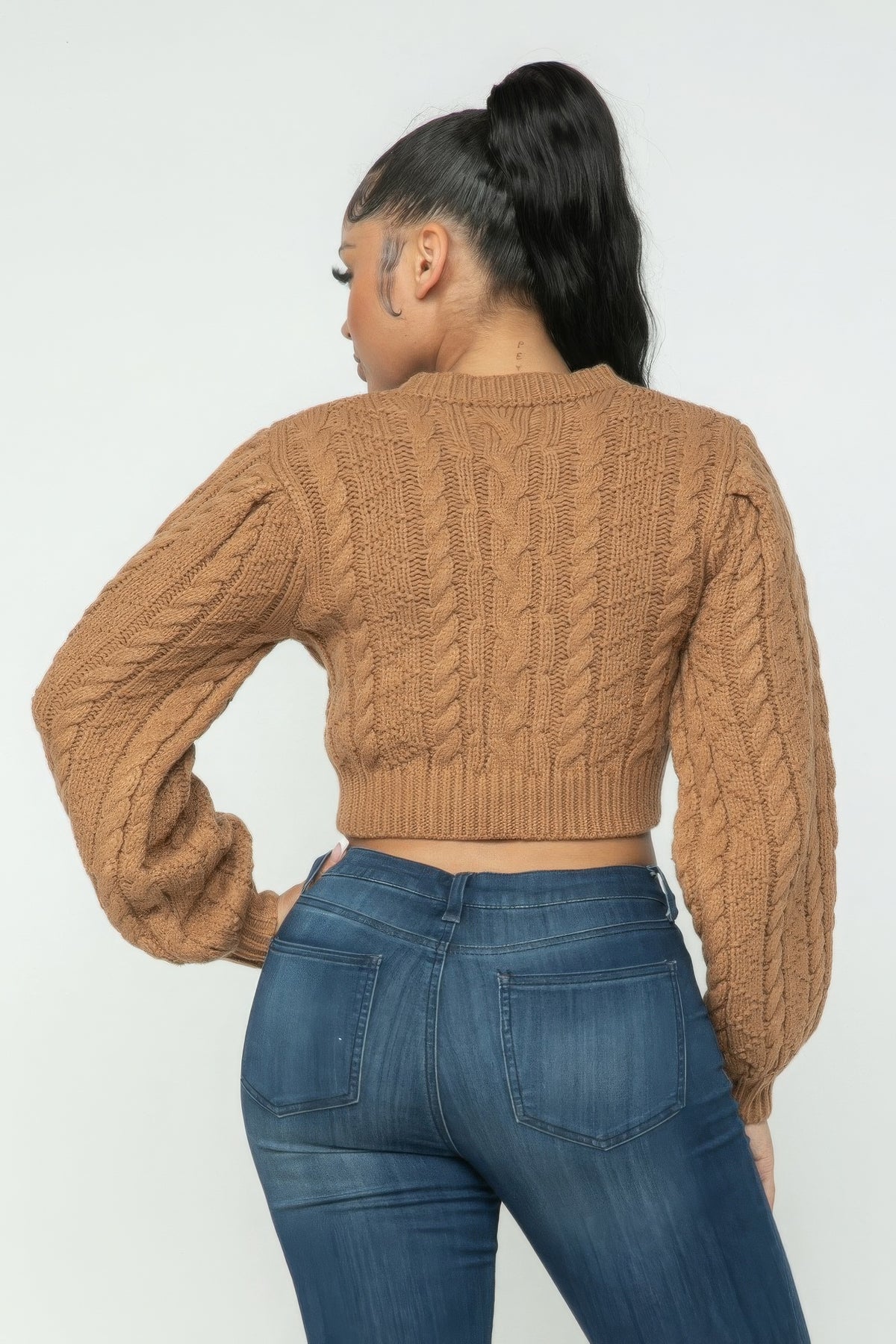 Mocha Cable Pullover Long Sleeve Sweater - Shopping Therapy, LLC
