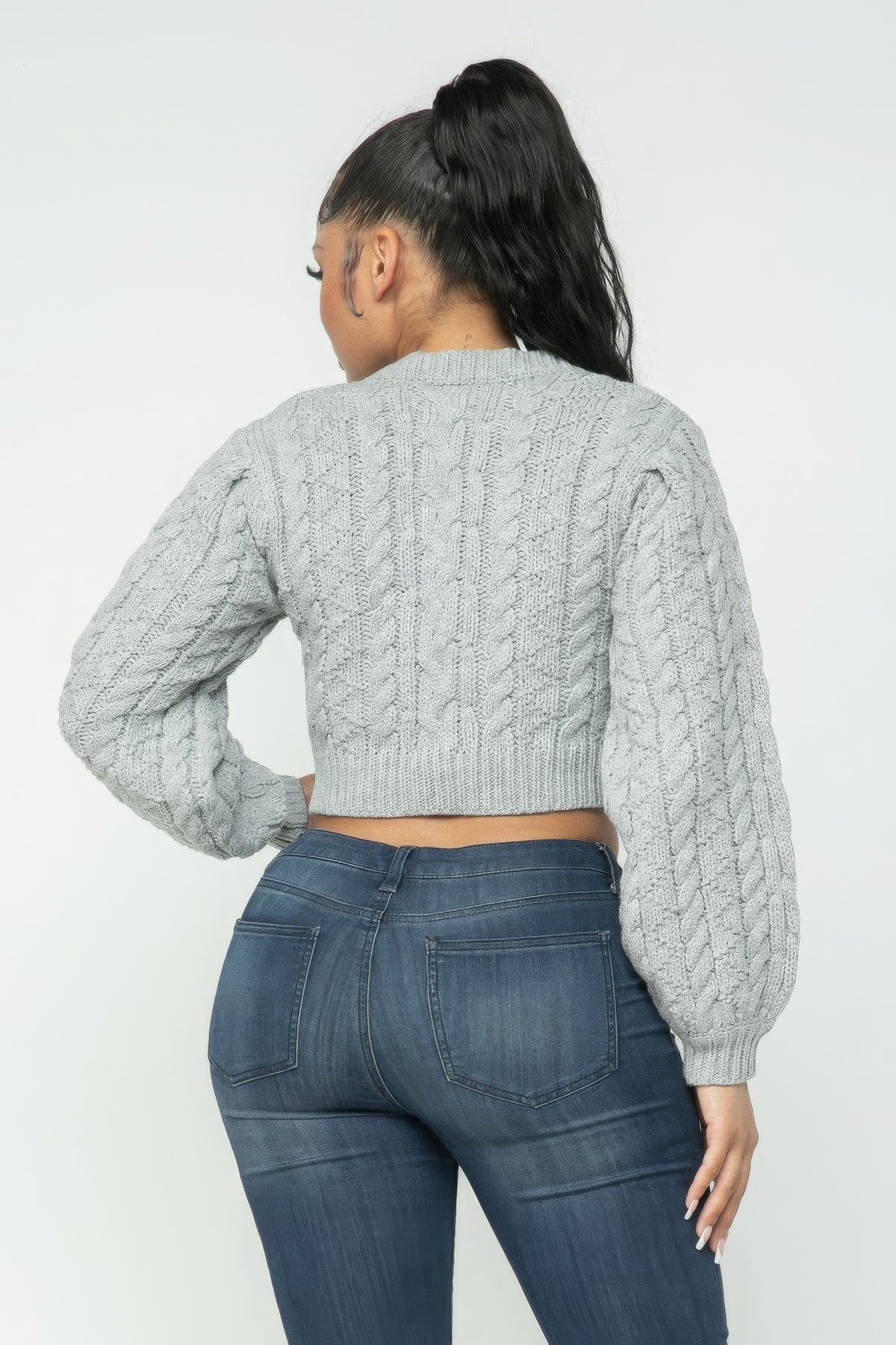 Heather Gray Cable Pullover Long Sleeve Sweater - Shopping Therapy, LLC Sweater