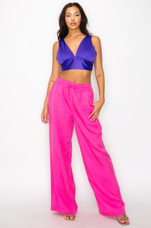 Purple V-Neck Satin Crop Top – Bold and Stylish Statement - Shopping Therapy, LLC Crop tops