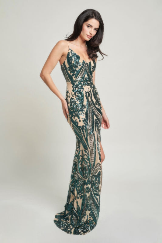 Exquisite Hunter Green Sequin Spaghetti Strap Maxi Dress – Elegant Evening Gown - Shopping Therapy, LLC Maxi Dresses