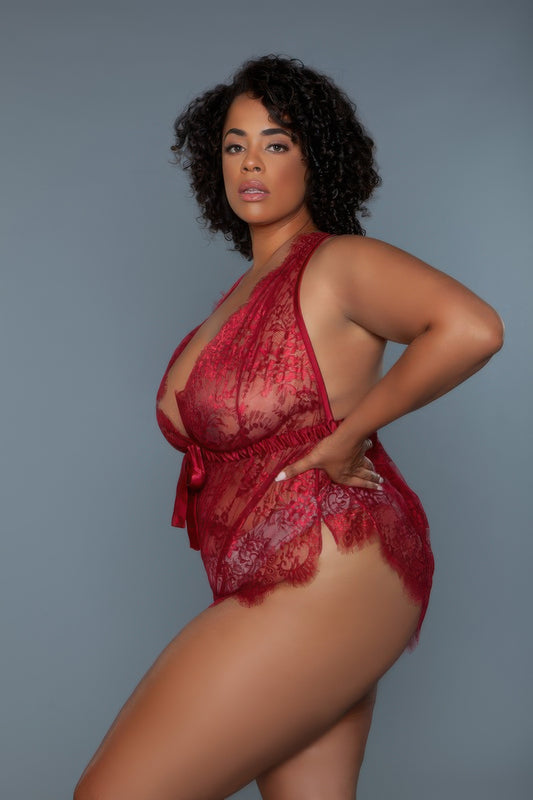 Red Lace Trimmed Teddy - Shopping Therapy, LLC