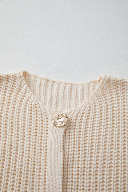 White Solid Textured Knit Sweater Vest With Side Pockets - Shopping Therapy, LLC Sweaters & Cardigans/Sweater Vests