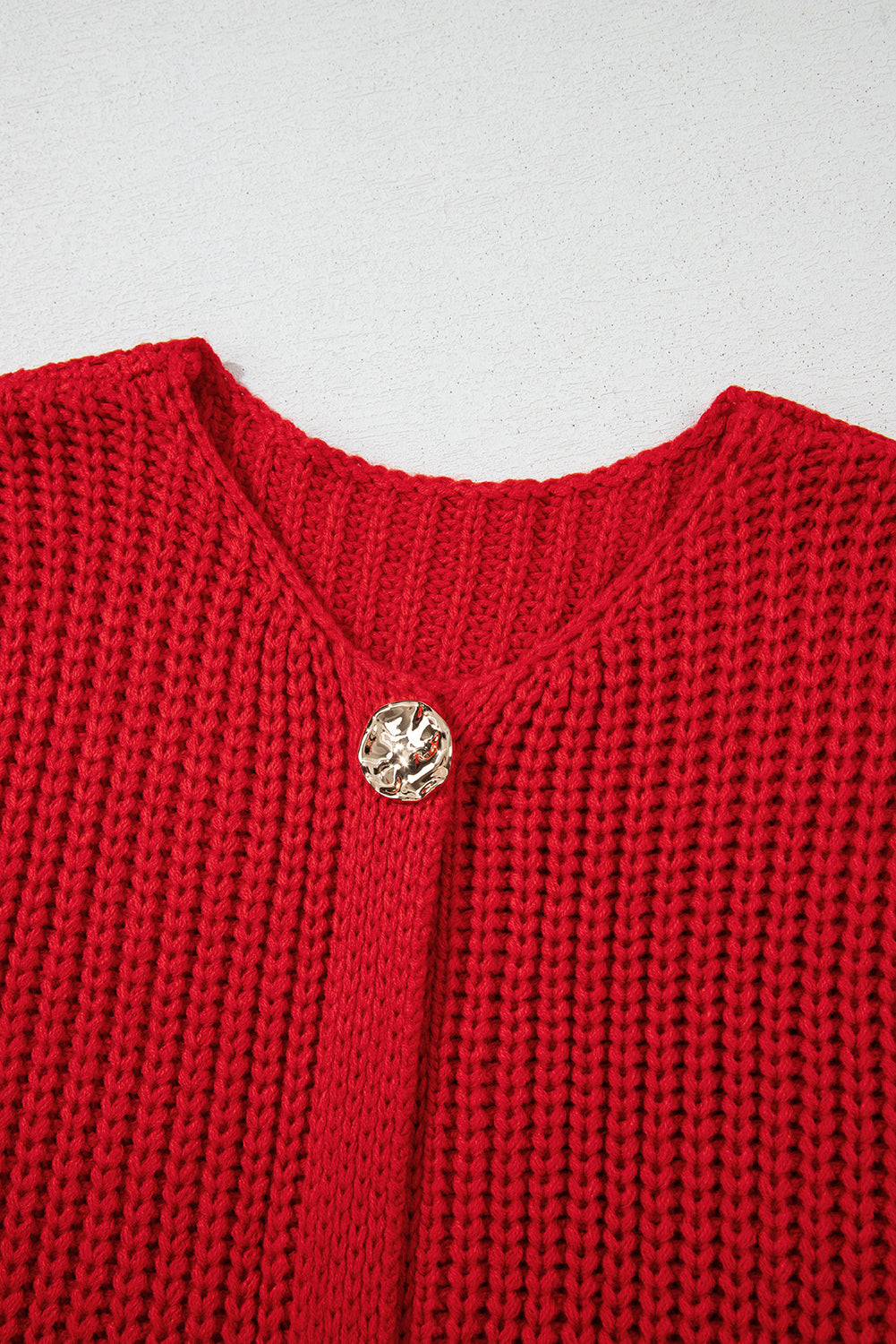 Fiery Red Textured Knit Sweater Vest with Side Pockets & Button Front - Shopping Therapy, LLC Sweaters & Cardigans/Sweater Vests