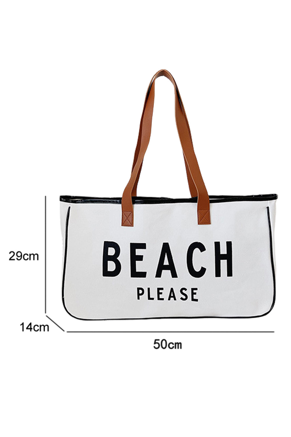 White BEACH PLEASE Print Large Canvas Tote Bag - Shopping Therapy, LLC Shoes & Bags/Handbags