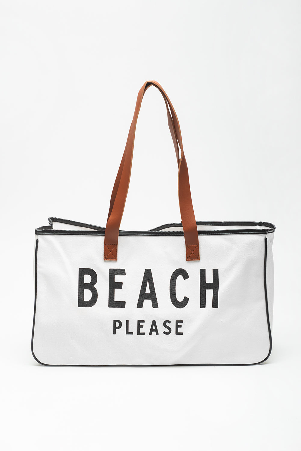 White BEACH PLEASE Print Large Canvas Tote Bag - Shopping Therapy, LLC Shoes & Bags/Handbags