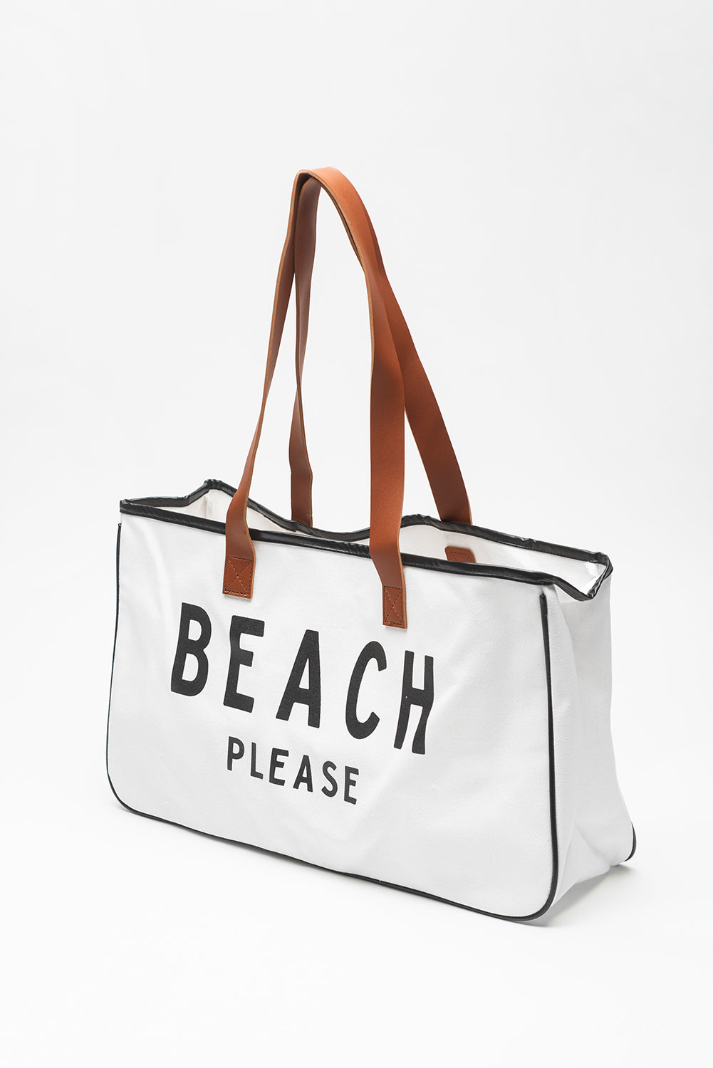 White BEACH PLEASE Print Large Canvas Tote Bag - Shopping Therapy, LLC Shoes & Bags/Handbags