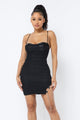 Black Spaghetti Strap Mesh Mini Dress With PU Leather Bustier