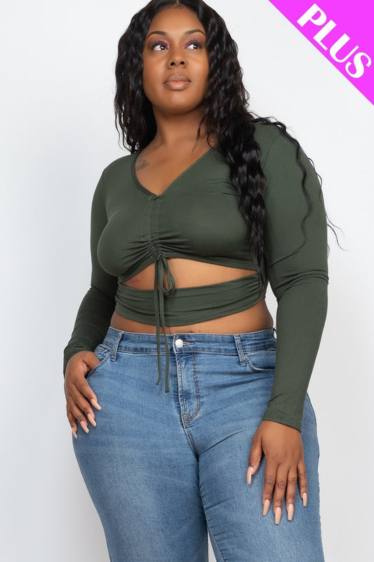 Olive Plus Size Ruched Cutout Crop Top-Chic And Trendy - Shopping Therapy, LLC Crop tops