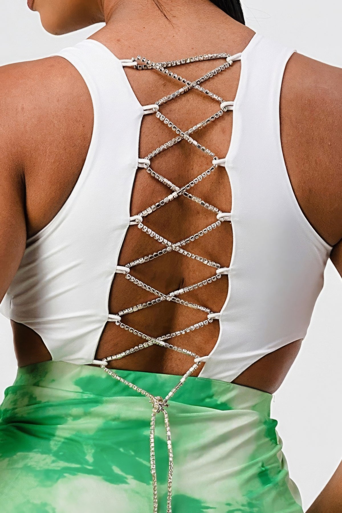 Green Mini Shirt With Detachable Rhinestone Cross Back Top - Shopping Therapy, LLC Outfit Sets