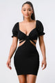 Black Back-Tie Ruffle Sleeve Cutout Bodycon Dress