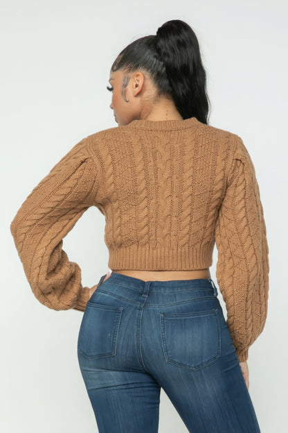Mocha Cable Pullover Long Sleeve Sweater - Shopping Therapy, LLC 