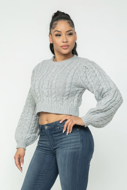 Heather Gray Cable Pullover Long Sleeve Sweater - Shopping Therapy, LLC Sweater
