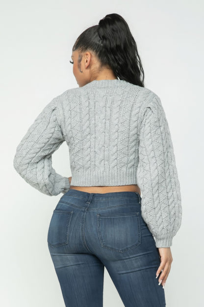 Heather Gray Cable Pullover Long Sleeve Sweater - Shopping Therapy, LLC Sweater