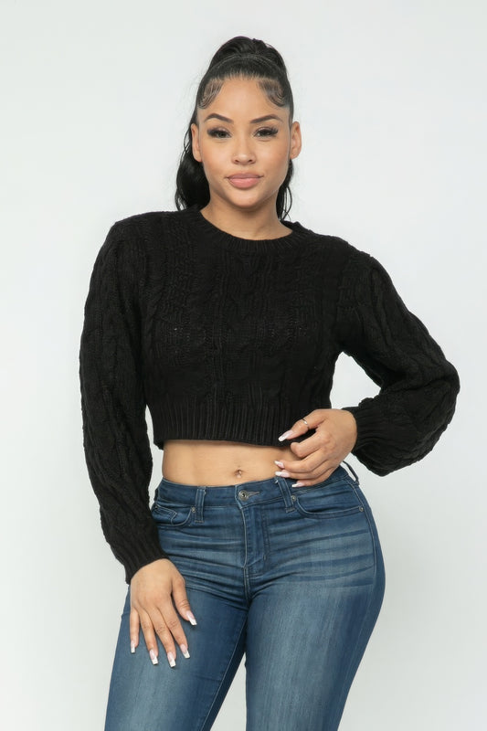 Black Cable Pullover Long Sleeve Sweater - Shopping Therapy, LLC Sweater