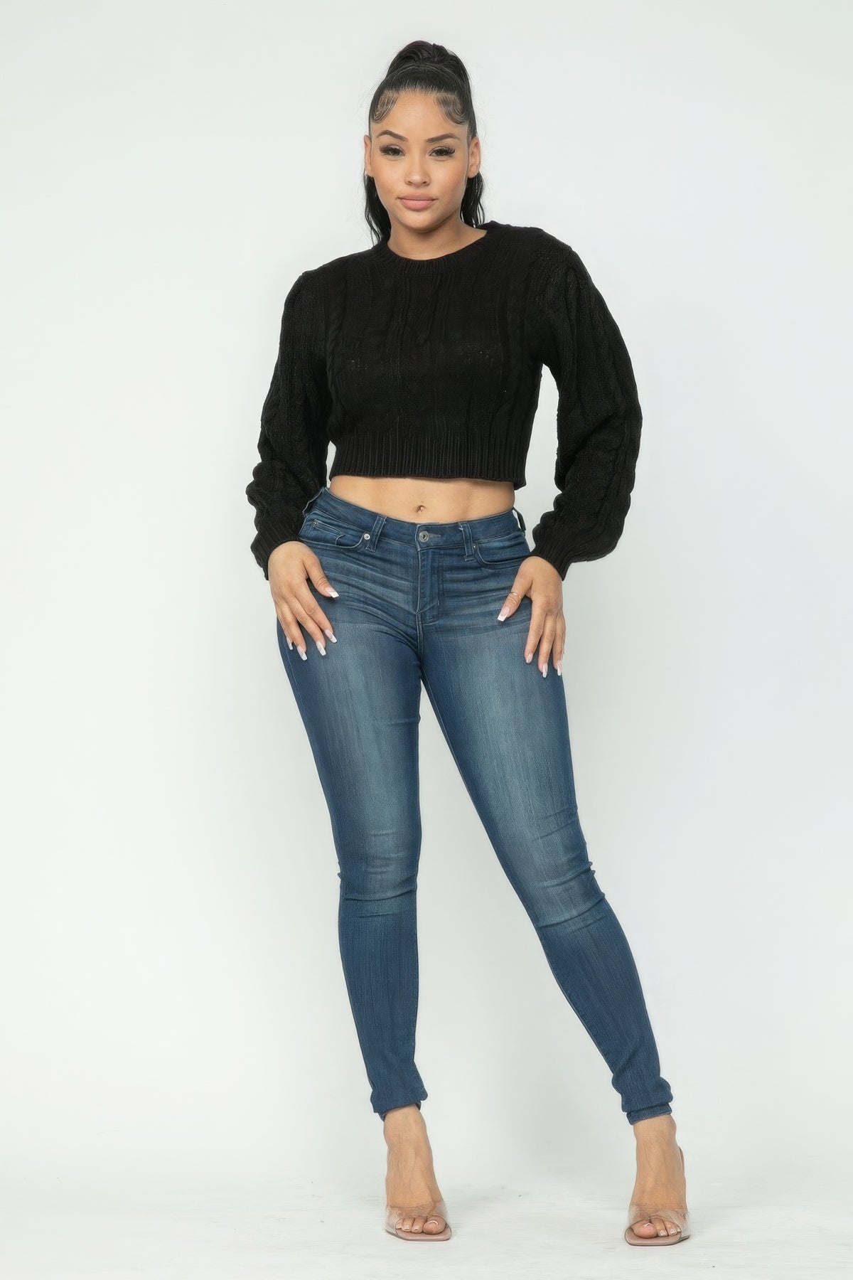 Black Cable Pullover Long Sleeve Sweater - Shopping Therapy, LLC Sweater
