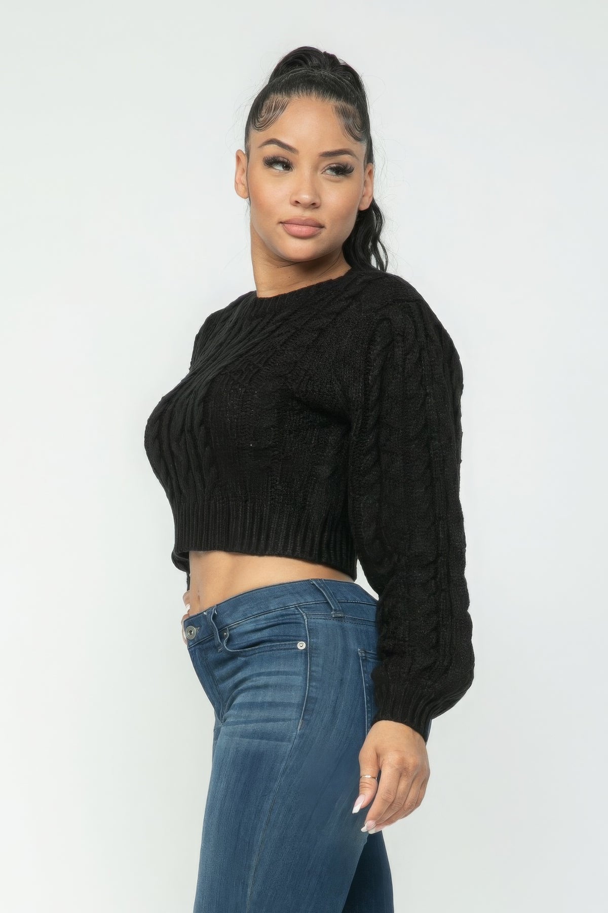 Black Cable Pullover Long Sleeve Sweater - Shopping Therapy, LLC Sweater