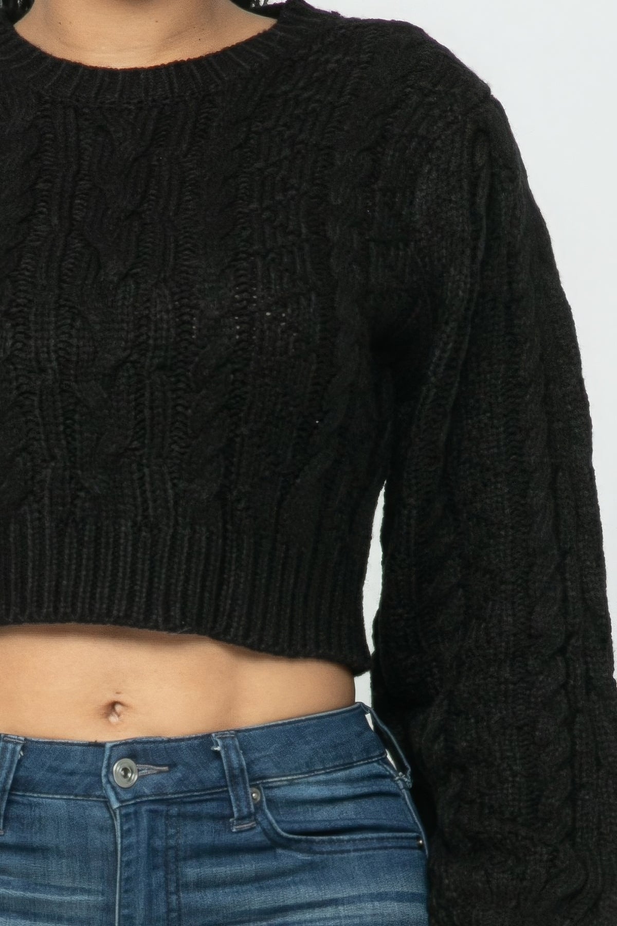 Black Cable Pullover Long Sleeve Sweater - Shopping Therapy, LLC Sweater