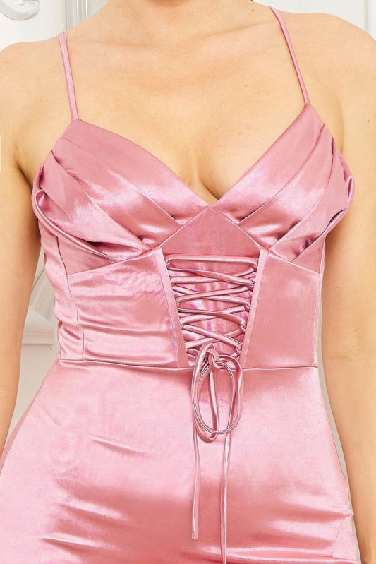 Exquisite Deco Rose Satin Corset Maxi Dress – Elegant Evening Gown - Shopping Therapy, LLC Maxi Dresses