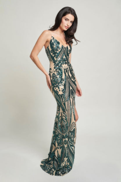 Exquisite Hunter Green Sequin Spaghetti Strap Maxi Dress – Elegant Evening Gown - Shopping Therapy, LLC Maxi Dresses