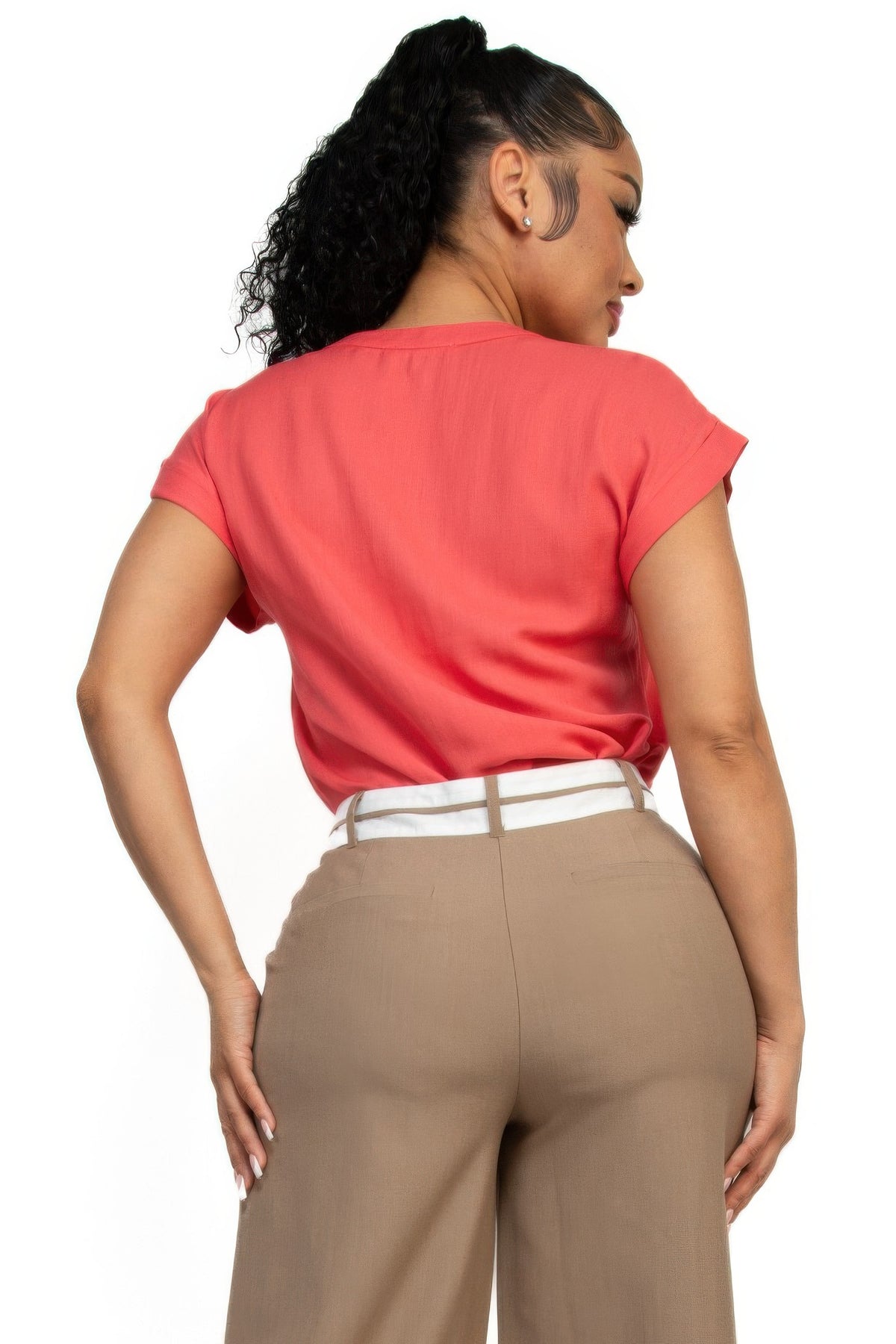 Orange V-Neck Short Sleeve Top – Bold, Chic & Versatile - Shopping Therapy, LLC 