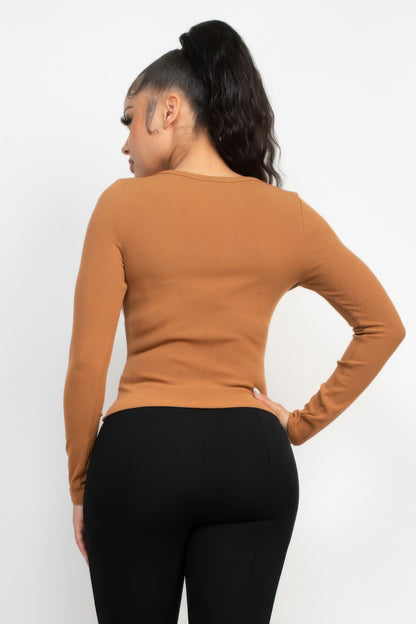 Light Brown V-Neck Long Sleeve Top – Stylish & Comfortable - Shopping Therapy, LLC 