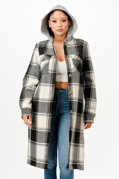 Hooded Plaid Coat - Shopping Therapy, LLC Jacket