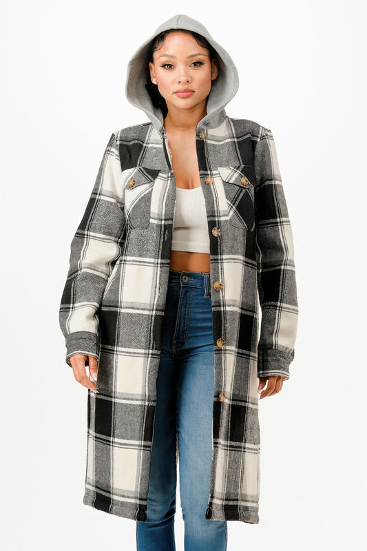 Hooded Plaid Coat - Shopping Therapy, LLC Jacket
