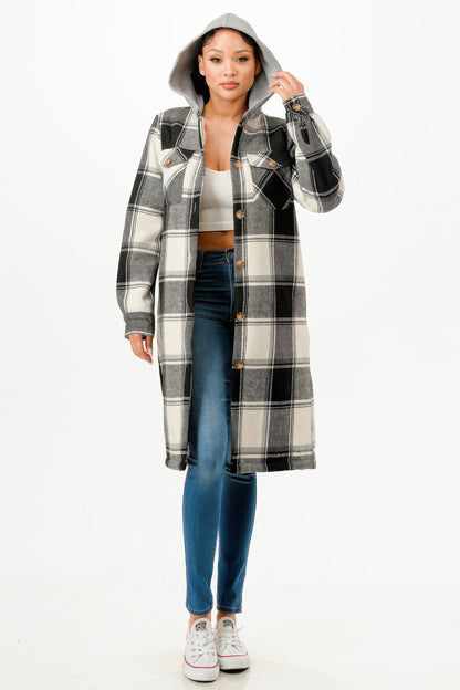 Hooded Plaid Coat - Shopping Therapy, LLC Jacket