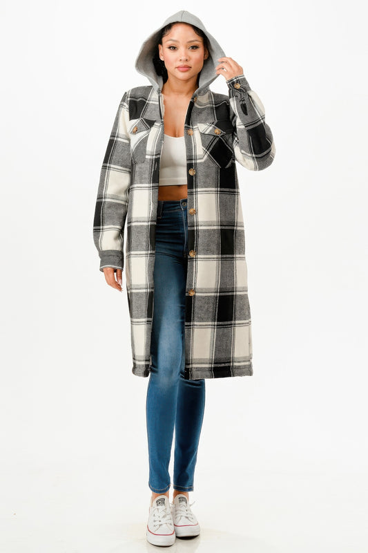 Hooded Plaid Coat - Shopping Therapy, LLC Jacket