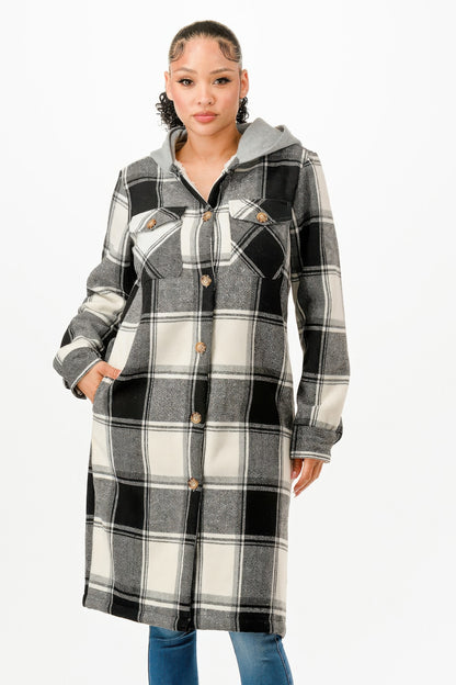 Hooded Plaid Coat - Shopping Therapy, LLC Jacket