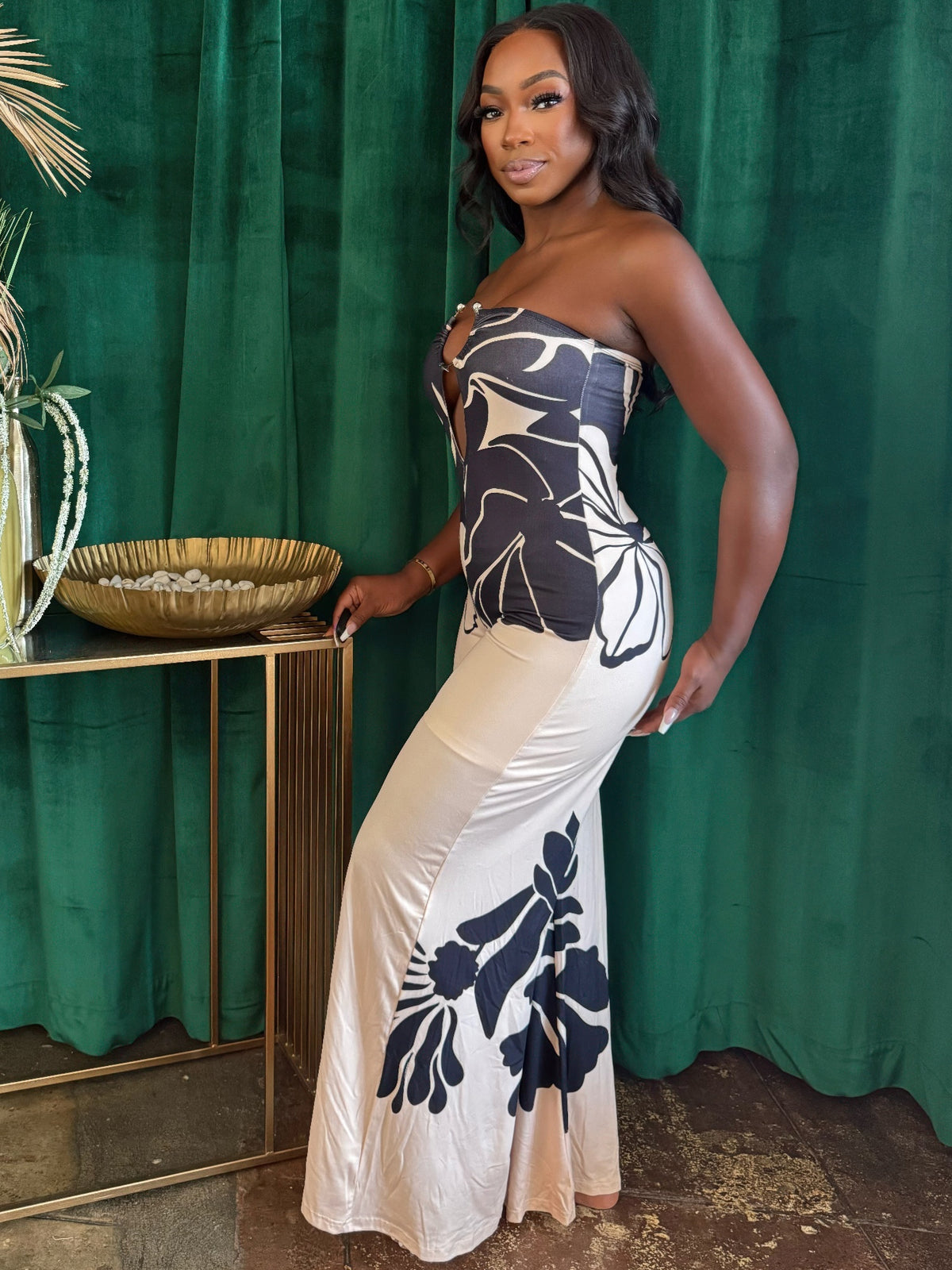 Women's Floral Halter Jumpsuit – Wide-Leg Open Back