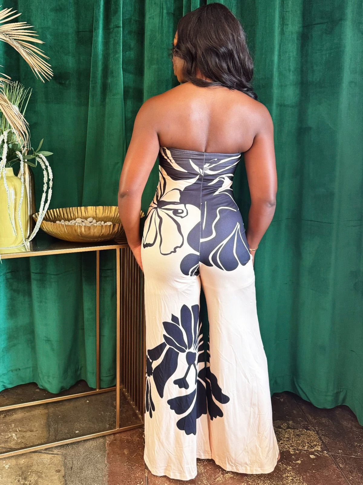 Women's Floral Halter Jumpsuit – Wide-Leg Open Back