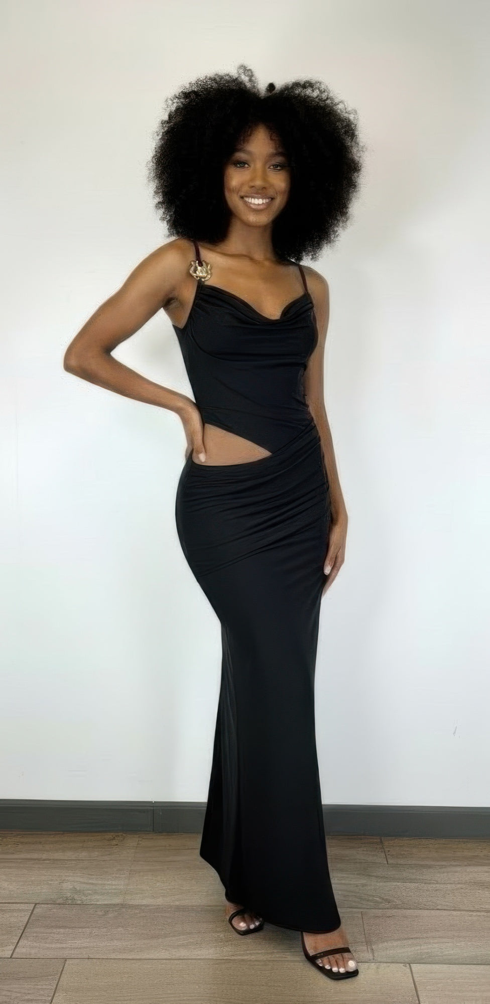 Women's Cowl-Neck Cutout Maxi Dress – Two-Piece Illusion