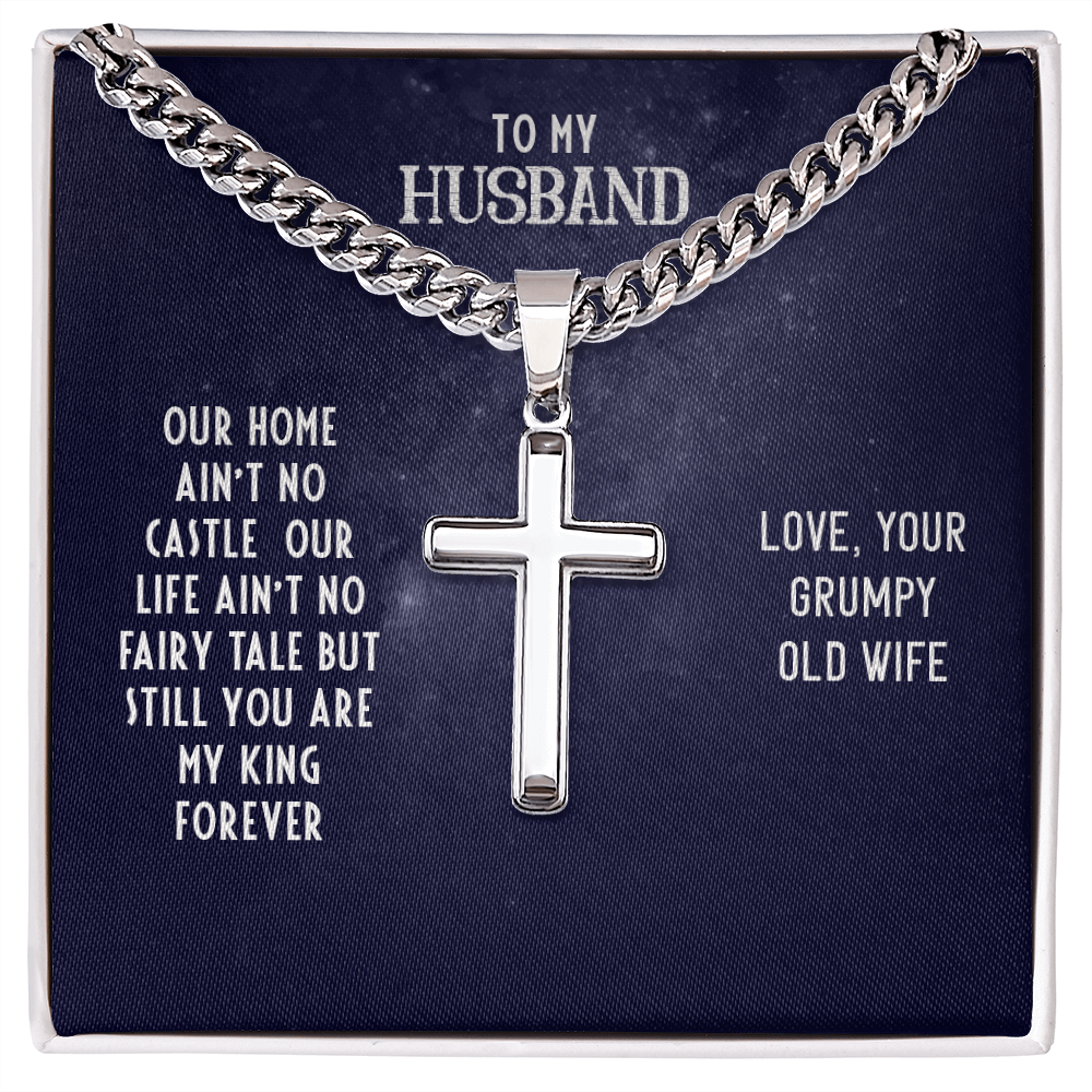 Husband Necklace Gift from Wife – Cuban Link Chain with Cross Pendant