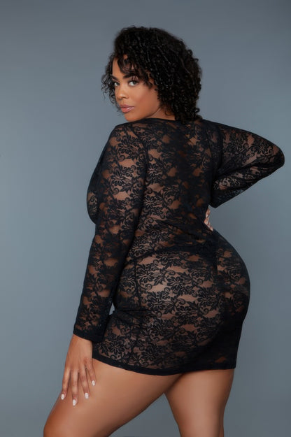 Long Sleeve Lace Chemise - Shopping Therapy, LLC 