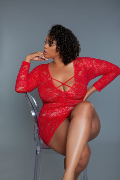 Long Sleeve Lace Chemise - Shopping Therapy, LLC 