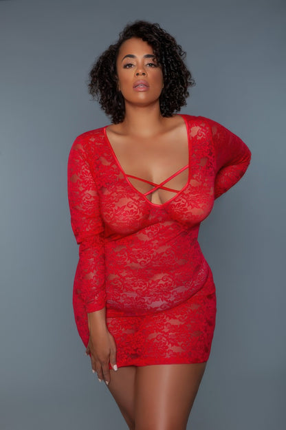 Long Sleeve Lace Chemise - Shopping Therapy, LLC 