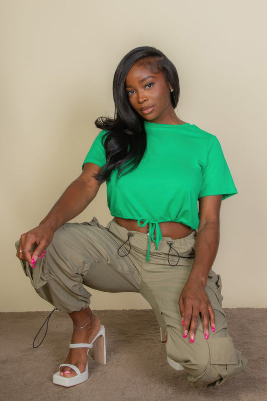 Drawstring Short Sleeve Crop Top – Chic, Trendy & Comfortable - Shopping Therapy, LLC Tops