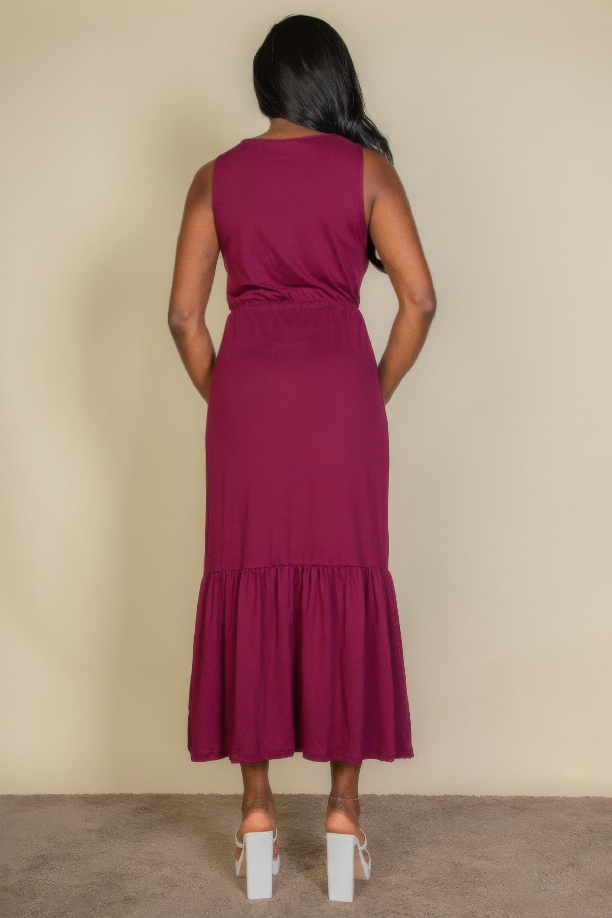 Women's Button-Front Tie-Waist Sleeveless Maxi Dress
