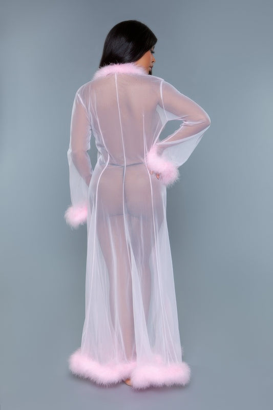 Faux Fir Trim Marabou Robe - Shopping Therapy, LLC 