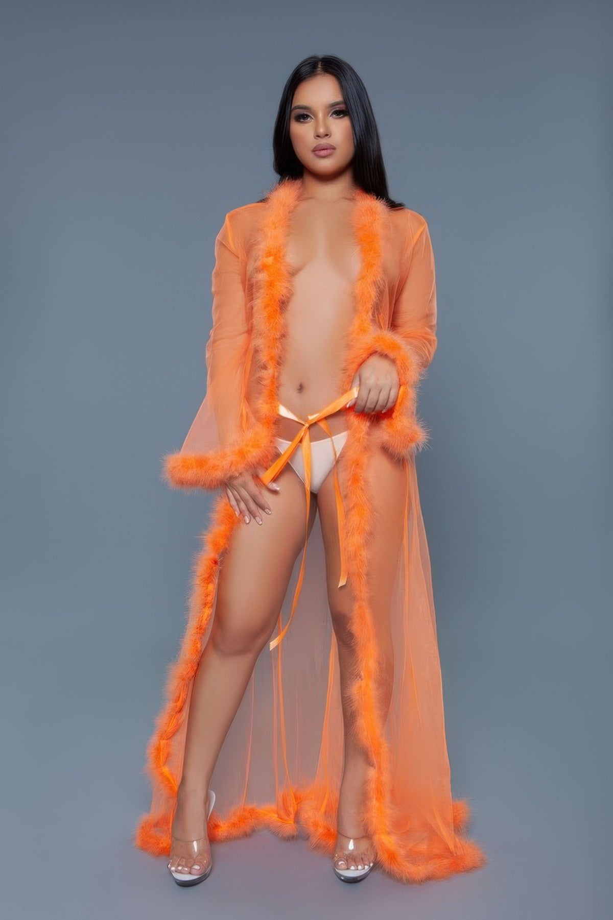 Faux Fur Trim Maribou Robe
