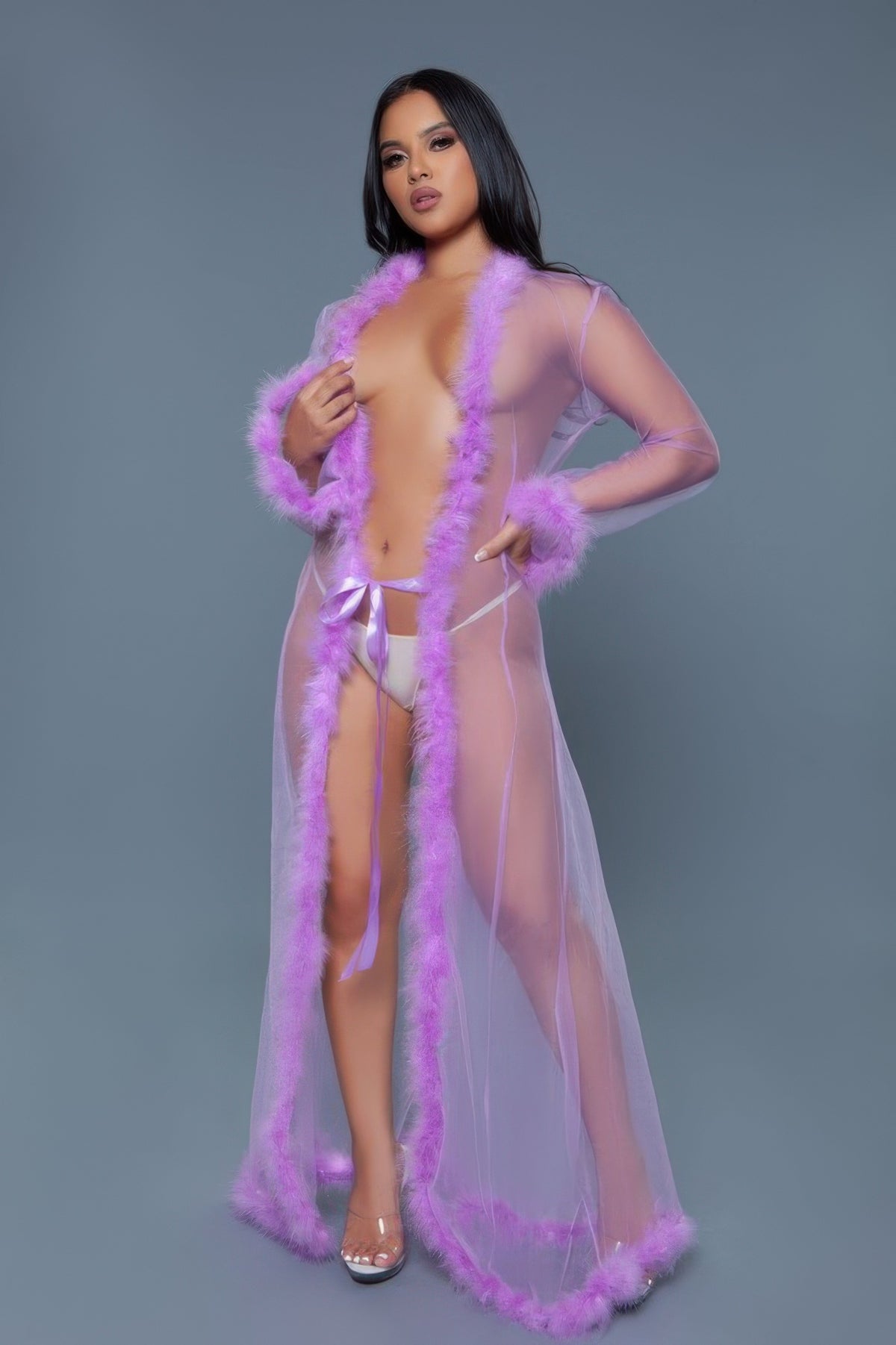 Faux Fur Trim Maribou Robe