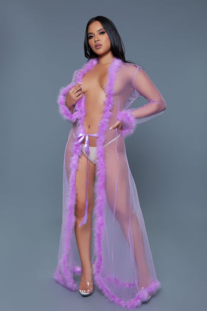 Faux Fir Trim Marabou Robe - Shopping Therapy, LLC 