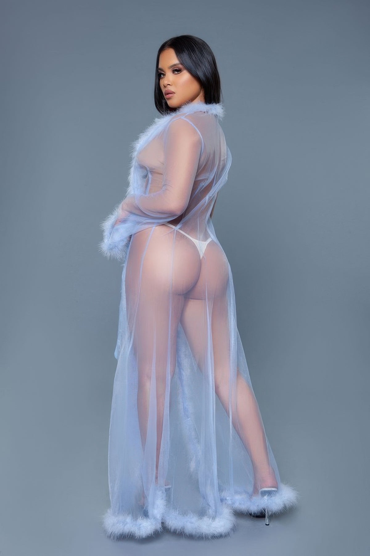 Faux Fur Trim Maribou Robe