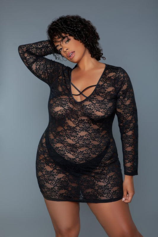 Long Sleeve Lace Chemise - Shopping Therapy, LLC 