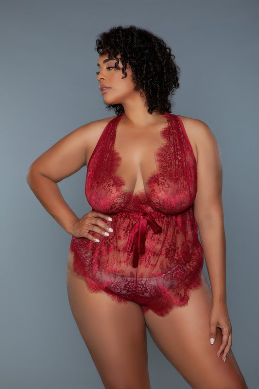 Red Lace Trimmed Teddy - Shopping Therapy, LLC 
