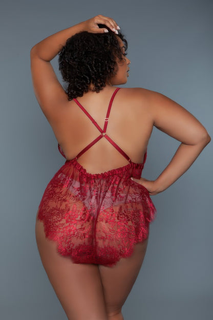 Red Lace Trimmed Teddy - Shopping Therapy, LLC 