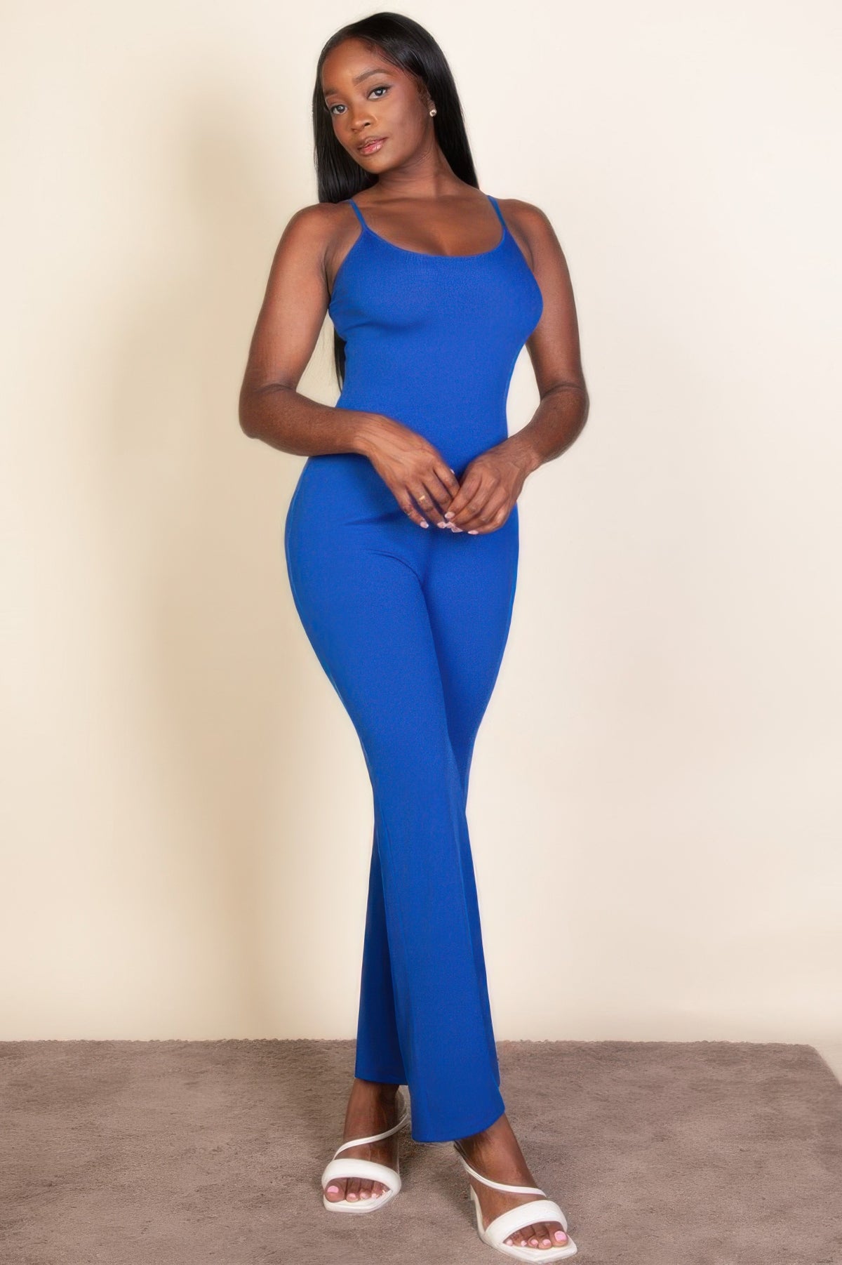 Women's Ribbed Sleeveless Wide-Leg Jumpsuit – Scoop Neck