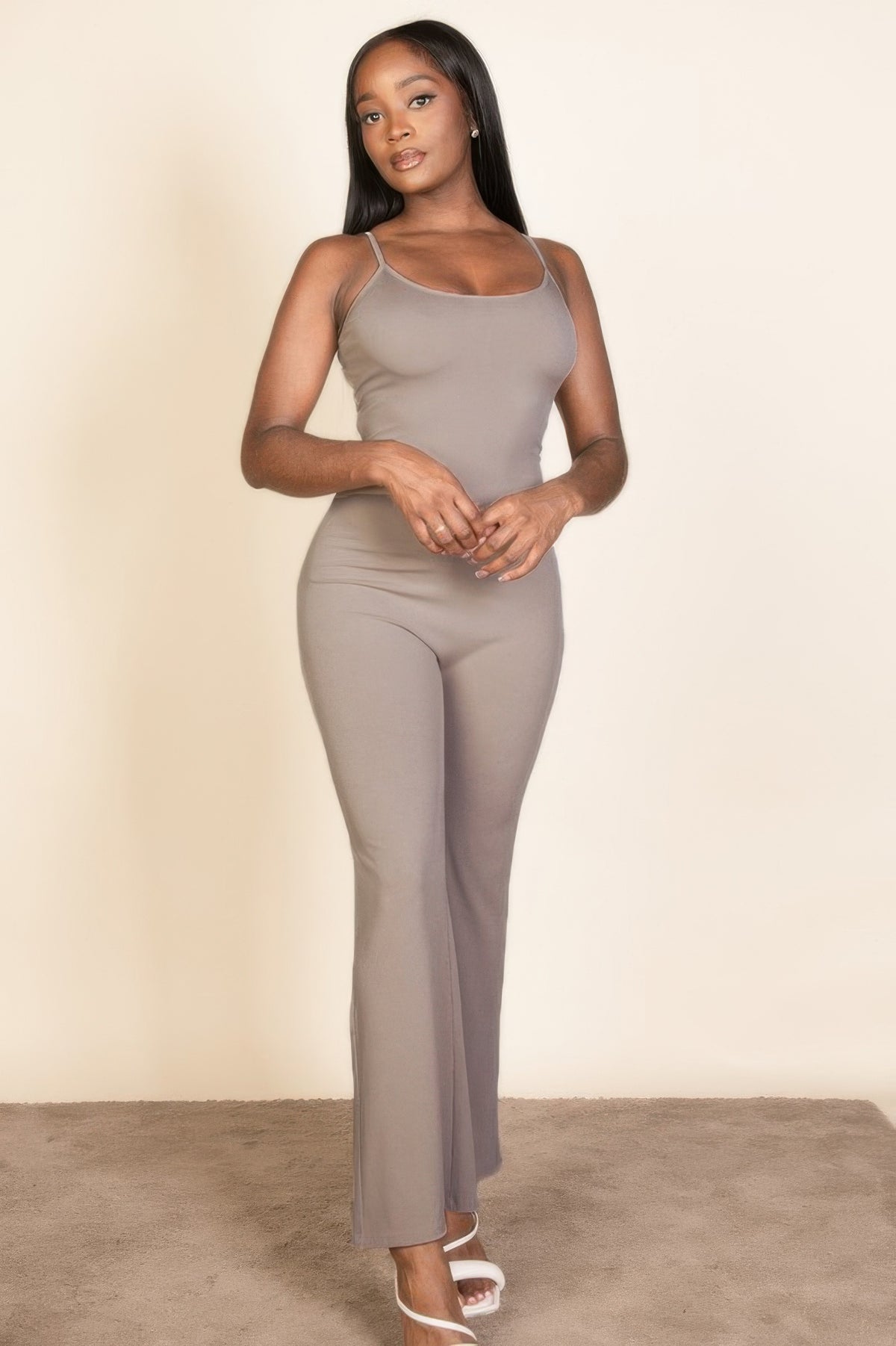 Women's Ribbed Sleeveless Wide-Leg Jumpsuit – Scoop Neck