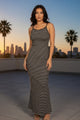 Women's Rib-Knit Striped Bodycon Maxi Slip Dress